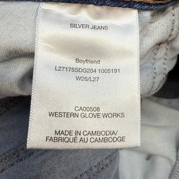 Silver Jeans Women's 26x27 (2) Blue Boyfriend Tapered Distressed Mid Rise - Picture 11 of 16